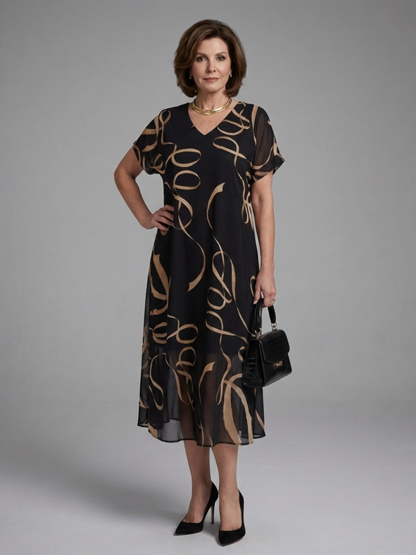 Adria | Abstract Short Sleeve Midi Dress