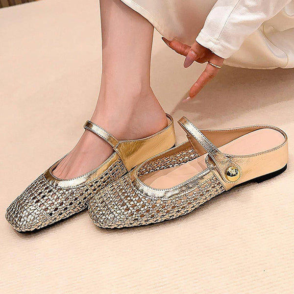 Elowen | Woven Square-Toe Mary Jane Mules
